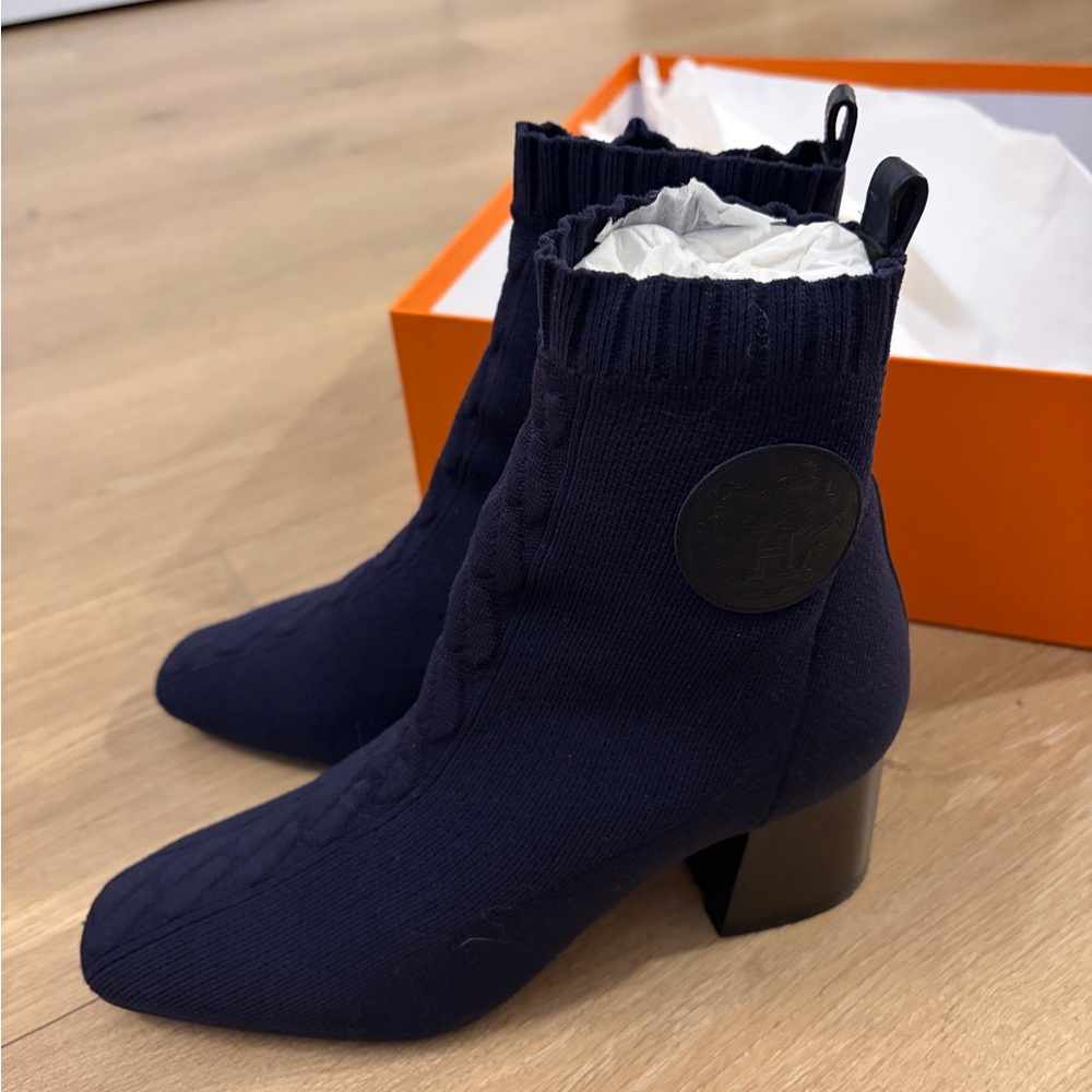 Hermes Navy Blue Socks Ankle Boots